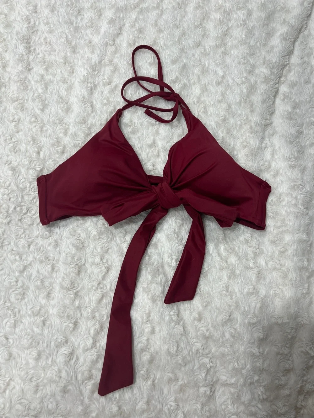 Wine Red Tie-Front Bikini Top